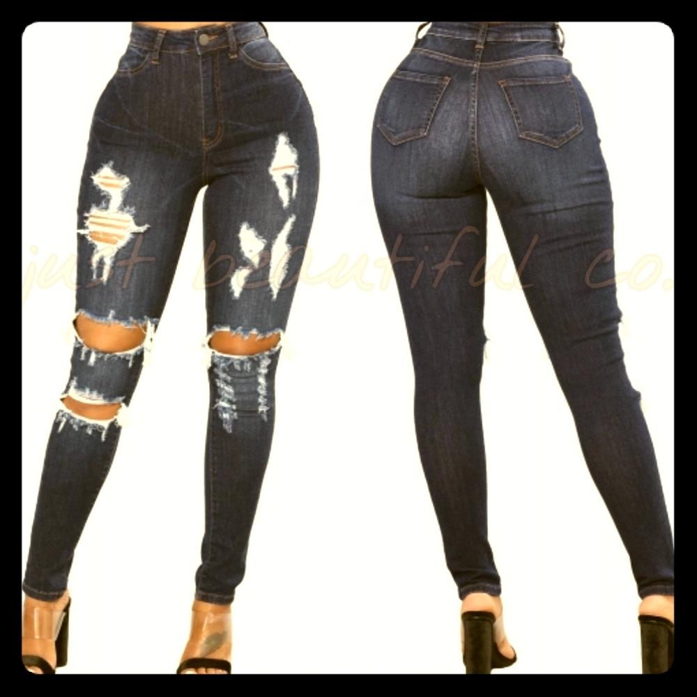 Dark Denim Distressed Skinny Jeans